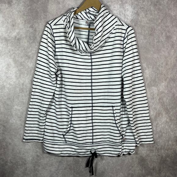 Talbots Tops - Talbots Sweatshirt Womens Large White Black Striped Pullover Cowl Neck‎ Pockets